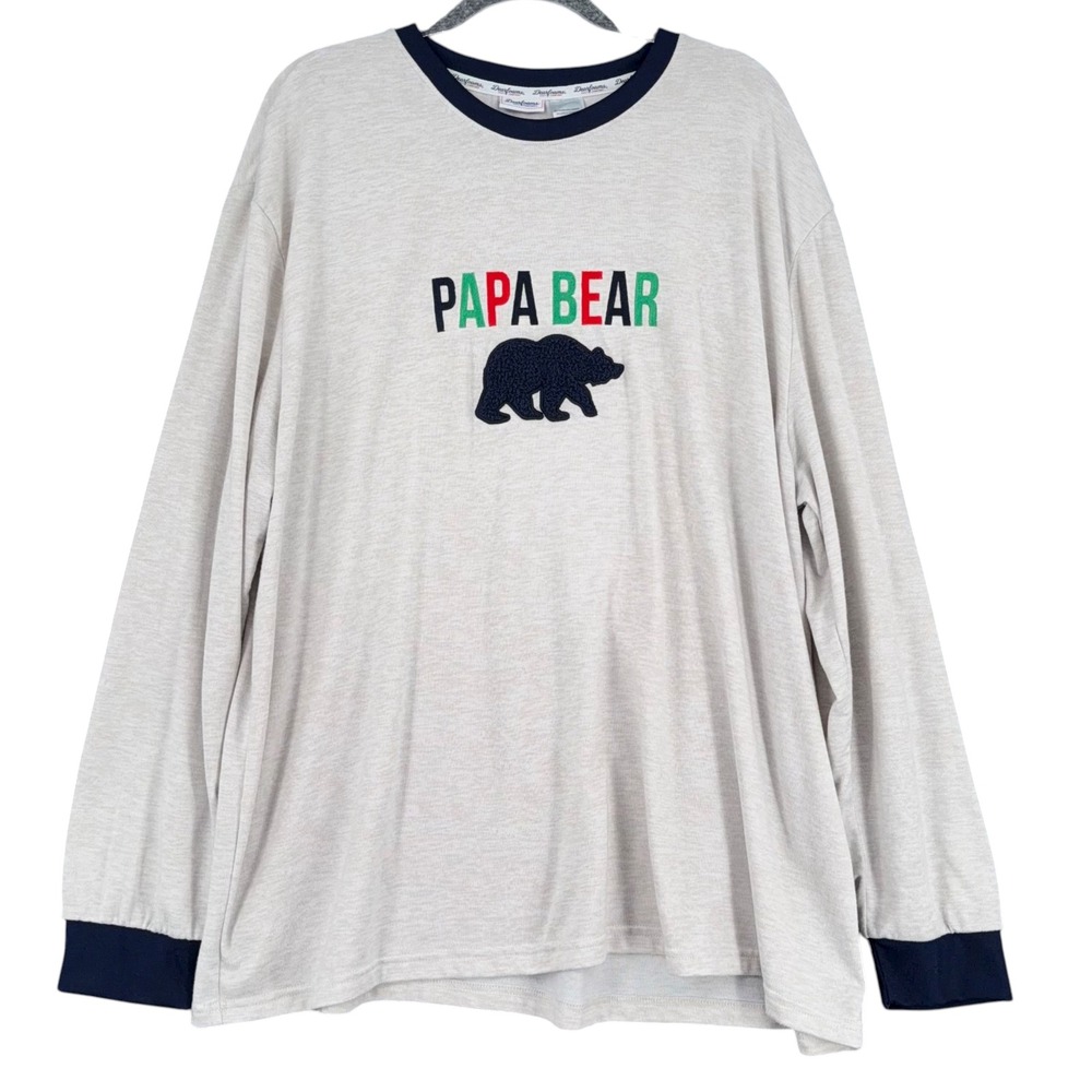 Dearfoams Papa Bear Shirt 3XL Navy Trim‎ Long Sleeve Dad Oversized